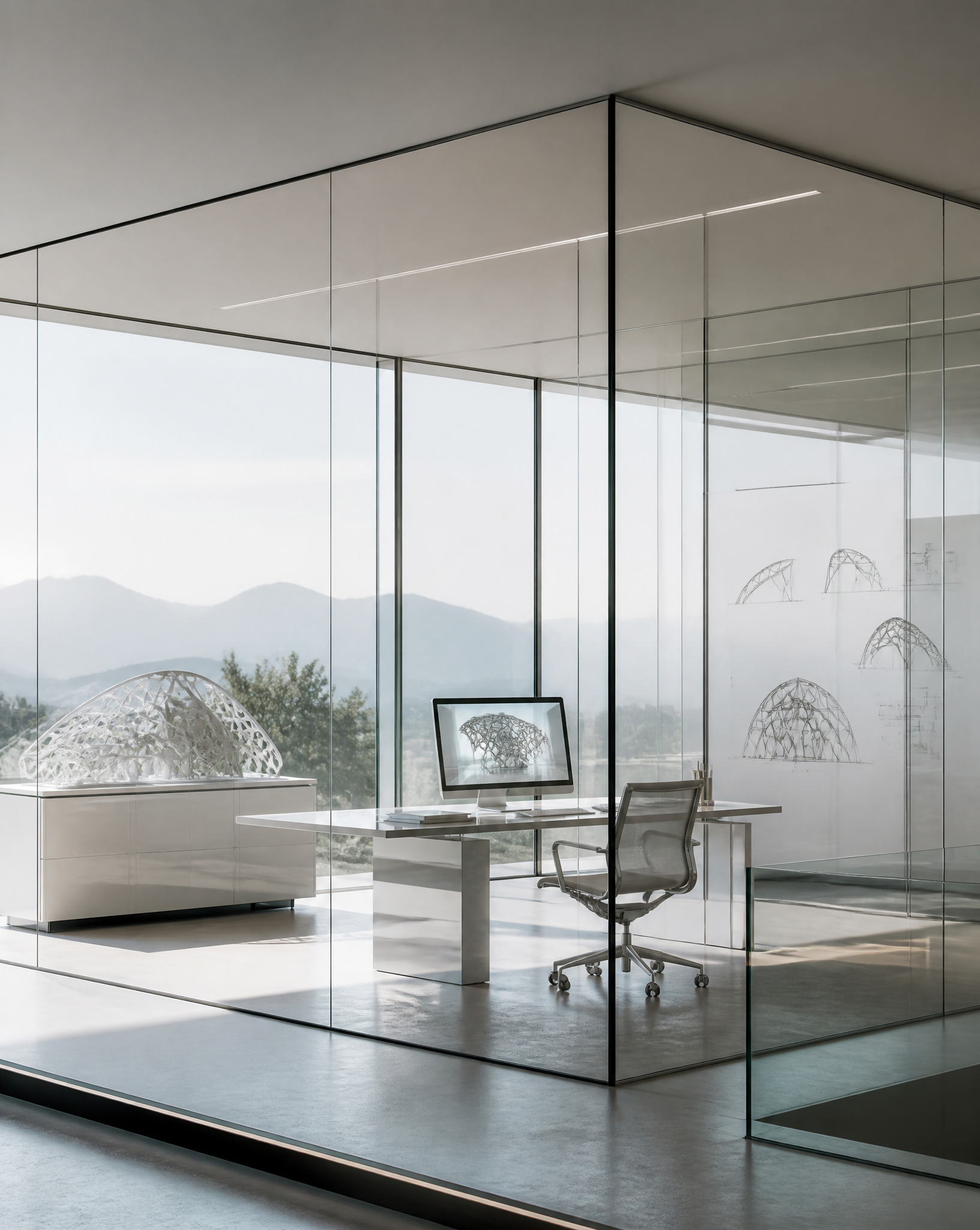 Minimalist glass office